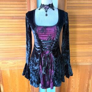 Gothic Victorian Dolls Kill Maroon Moon Black Velvet Mini Dress XS